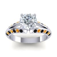 Diamond Ring In Palladium With Black Onyx And Citrine Udaya Round Modern Ring