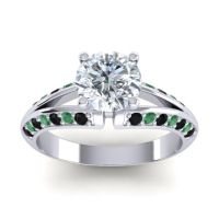 Diamond Ring In Palladium With Black Onyx And Emerald Udaya Round Modern Ring