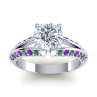 Diamond Ring In Palladium With Emerald And Amethyst Udaya Round Modern Ring
