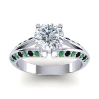 Diamond Ring In Palladium With Emerald And Black Onyx Udaya Round Modern Ring