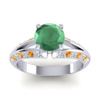 Lab Emerald Ring In Palladium With Lab Diamond And Citrine Udaya Round Modern Ring