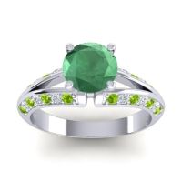 Lab Emerald Engagement Ring In Palladium With Peridot And Diamond - Udaya Round Modern Ring