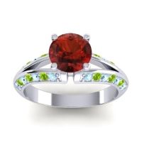 Garnet Ring In Palladium With Aquamarine And Peridot Udaya Round Modern Ring