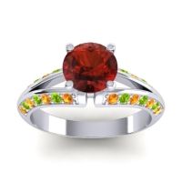 Garnet Ring In Palladium With Citrine And Peridot Udaya Round Modern Ring