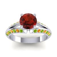 Garnet Ring In Palladium With Peridot And Citrine Udaya Round Modern Ring