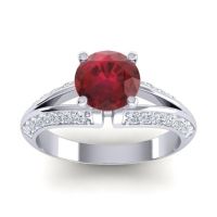 Lab Ruby Engagement Ring In Platinum With Diamond - Udaya Round Modern Ring