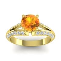 Citrine Ring In 14k Yellow Gold With Diamond And Lab Diamond Udaya Round Modern Ring