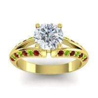 Diamond Ring In 14k Yellow Gold With Garnet And Peridot Udaya Round Modern Ring