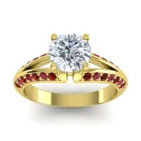 Diamond Ring In 14k Yellow Gold With Garnet And Ruby Udaya Round Modern Ring