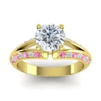 Diamond Engagement Ring In 14k Yellow Gold With Pink Tourmaline - Udaya Round Modern Ring