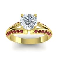 Diamond Ring In 14k Yellow Gold With Ruby And Garnet Udaya Round Modern Ring