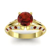 Garnet Ring In 14k Yellow Gold With Lab Diamond Udaya Round Modern Ring
