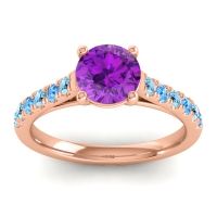 Amethyst Ring In 18K Rose Gold With Aquamarine And Swiss Blue Topaz Valimat Round Classic Ring