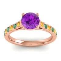 Amethyst Ring In 14K Rose Gold With Citrine And Emerald Valimat Round Classic Ring