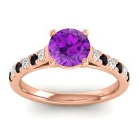 Amethyst Ring In 18K Rose Gold With Lab Diamond And Black Onyx Valimat Round Classic Ring