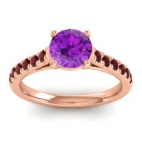Amethyst Ring In 18K Rose Gold With Garnet Valimat Round Classic Ring