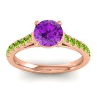 Amethyst Ring In 18K Rose Gold With Peridot Valimat Round Classic Ring