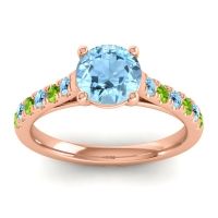 Aquamarine Ring In 18K Rose Gold With Peridot Valimat Round Classic Ring
