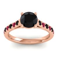 Black Onyx Ring In 18K Rose Gold With Ruby Valimat Round Classic Ring
