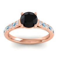 Black Onyx Ring In 18K Rose Gold With Lab Diamond And Aquamarine Valimat Round Classic Ring