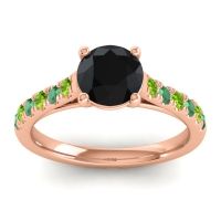 Black Onyx Ring In 18K Rose Gold With Peridot And Emerald Valimat Round Classic Ring