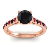 Black Onyx Ring In 18K Rose Gold With Ruby Valimat Round Classic Ring