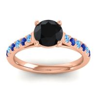 Black Onyx Ring In 18K Rose Gold With Swiss Blue Topaz And Blue Sapphire Valimat Round Classic Ring
