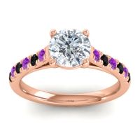 Lab Diamond Ring In 18K Rose Gold With Amethyst And Black Onyx Valimat Round Classic Ring