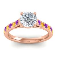 Lab Diamond Ring In 18K Rose Gold With Amethyst And Citrine Valimat Round Classic Ring