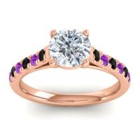 Lab Diamond Ring In 18K Rose Gold With Black Onyx And Amethyst Valimat Round Classic Ring