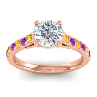 Lab Diamond Ring In 18K Rose Gold With Citrine And Amethyst Valimat Round Classic Ring