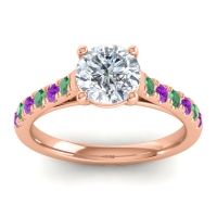 Lab Diamond Ring In 14K Rose Gold With Emerald And Amethyst Valimat Round Classic Ring