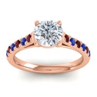 Lab Diamond Ring In 18K Rose Gold With Garnet And Blue Sapphire Valimat Round Classic Ring