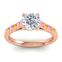 Lab Diamond Ring In 18K Rose Gold With Pink Tourmaline And Citrine Valimat Round Classic Ring