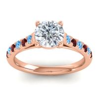 Lab Diamond Ring In 18K Rose Gold With Swiss Blue Topaz And Garnet Valimat Round Classic Ring
