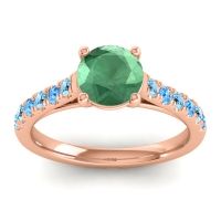 Lab Emerald Ring In 14K Rose Gold With Aquamarine And Swiss Blue Topaz Valimat Round Classic Ring
