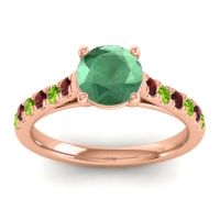 Lab Emerald Ring In 14K Rose Gold With Garnet And Peridot Valimat Round Classic Ring