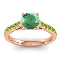 Lab Emerald Ring In 14K Rose Gold With Peridot Valimat Round Classic Ring