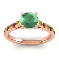 Lab Emerald Ring In 18K Rose Gold With Peridot And Ruby Valimat Round Classic Ring