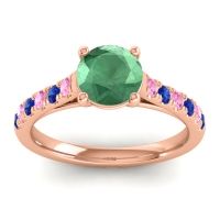 Lab Emerald Ring In 18K Rose Gold With Pink Tourmaline And Blue Sapphire Valimat Round Classic Ring