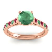 Lab Emerald Ring In 18K Rose Gold With Ruby And Emerald Valimat Round Classic Ring