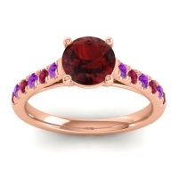 Garnet Ring In 18K Rose Gold With Amethyst And Ruby Valimat Round Classic Ring