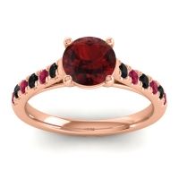 Garnet Ring In 18K Rose Gold With Black Onyx And Ruby Valimat Round Classic Ring