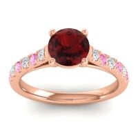 Garnet Ring In 18K Rose Gold With Lab Diamond And Pink Tourmaline Valimat Round Classic Ring