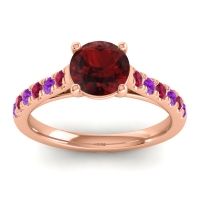 Garnet Ring In 18K Rose Gold With Ruby And Amethyst Valimat Round Classic Ring