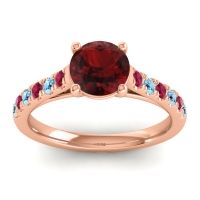 Garnet Ring In 18K Rose Gold With Ruby And Aquamarine Valimat Round Classic Ring