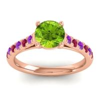Peridot Ring In 18K Rose Gold With Amethyst And Ruby Valimat Round Classic Ring
