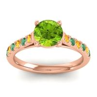 Peridot Ring In 18K Rose Gold With Citrine And Emerald Valimat Round Classic Ring