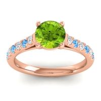 Peridot Ring In 18K Rose Gold With Diamond And Swiss Blue Topaz Valimat Round Classic Ring