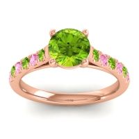 Peridot Ring In 18K Rose Gold With Pink Tourmaline Valimat Round Classic Ring